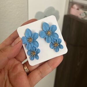 Blue Flower Clay Earrings